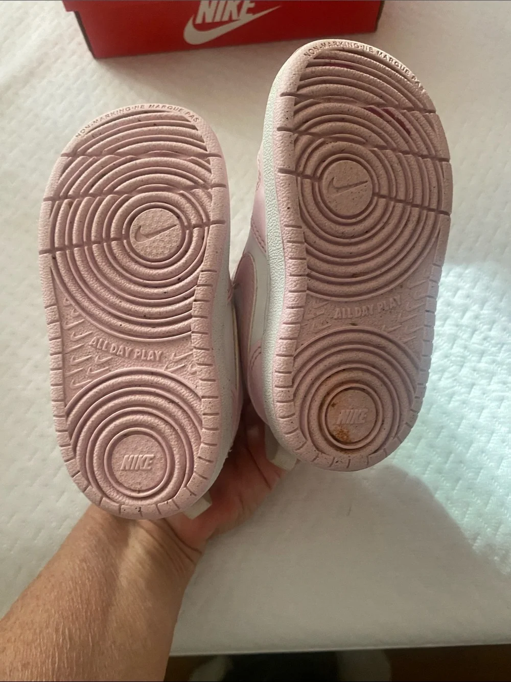 Nike Kids White and Pink Hook-and-Loop Sneakers